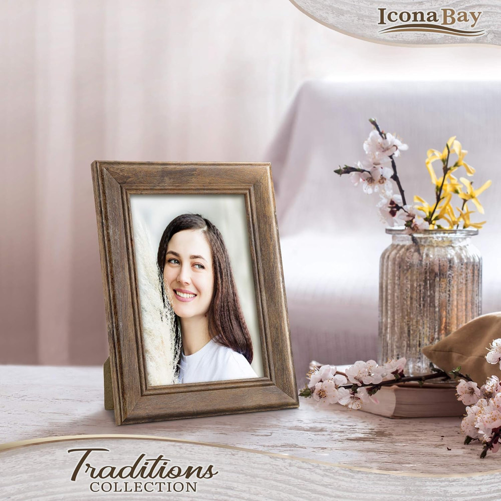 - 5X7 Chestnut Brown Picture Frame - Rustic Wood Pattern - Lightly Distressed Fr