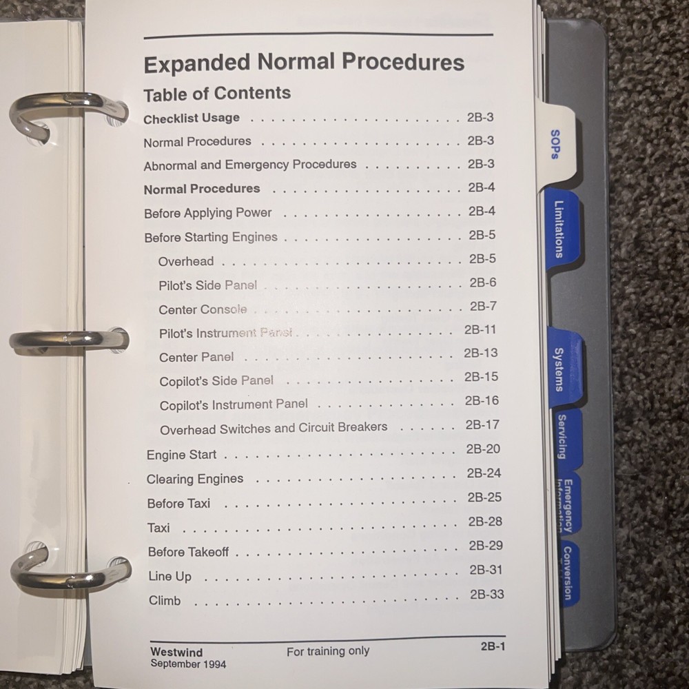 Simuflite Westwind Cockpit Reference Handbook