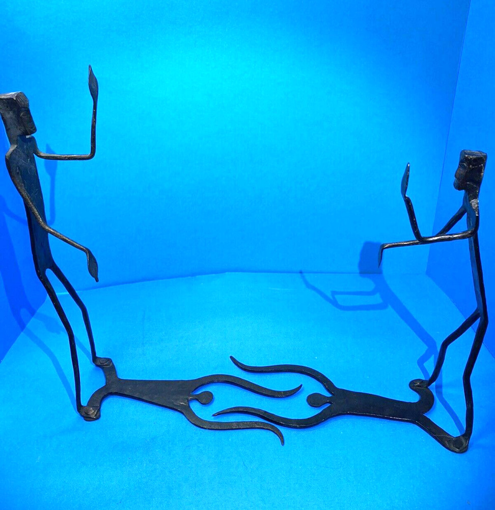 Wrought Iron Brutalist Walking Man Shadow Statues MCM Bookends