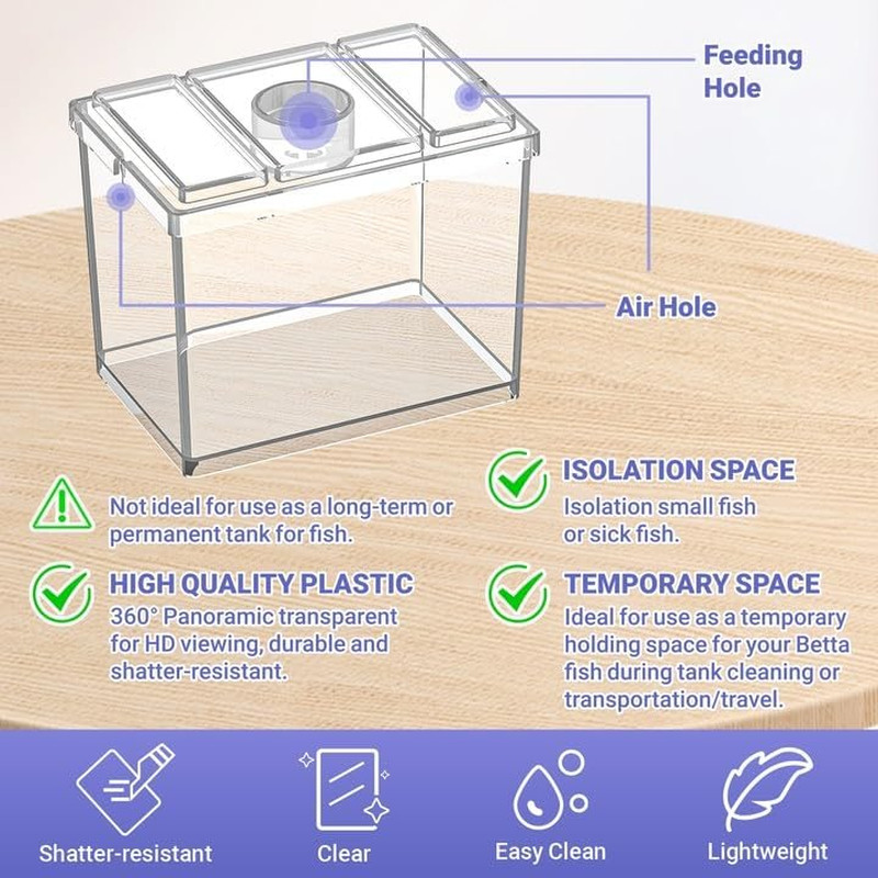 Mini Betta Fish Tank Kit with LED Light Base, Small Fish Bowl for Temporary Spac