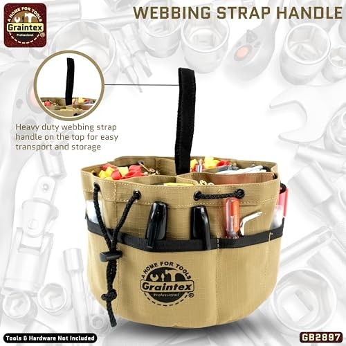 18 Pockets Grab Bag Rip-stop Canvas Drawstring Closure, Small Part Khaki