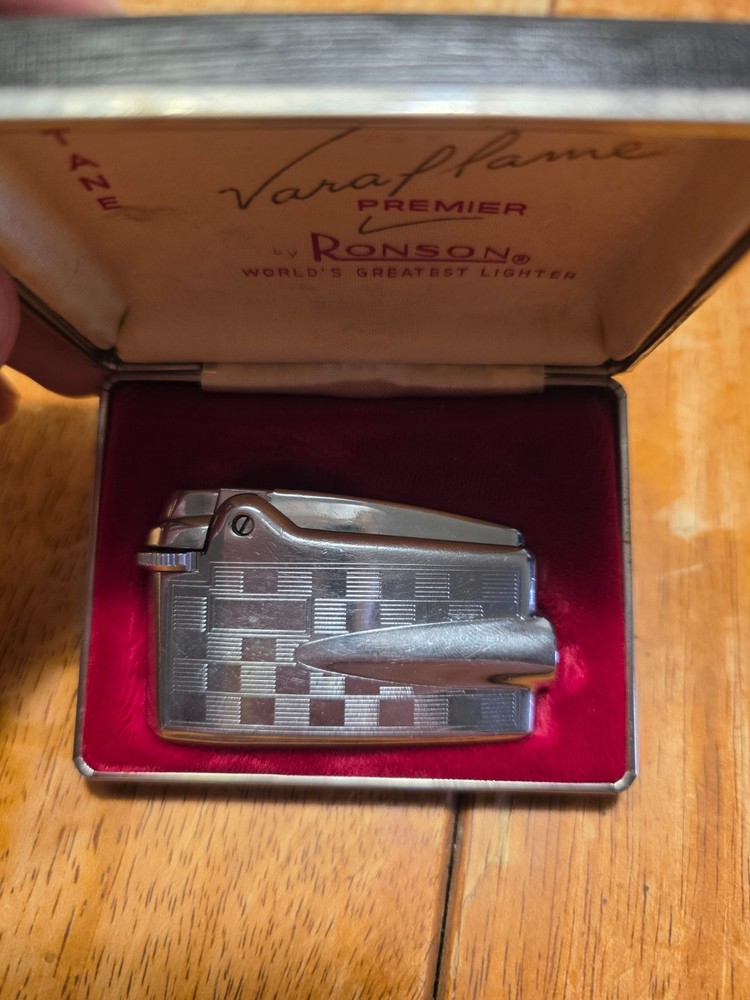 Ronson Veraflame Premier Lighter In Original Case Checker Pattern