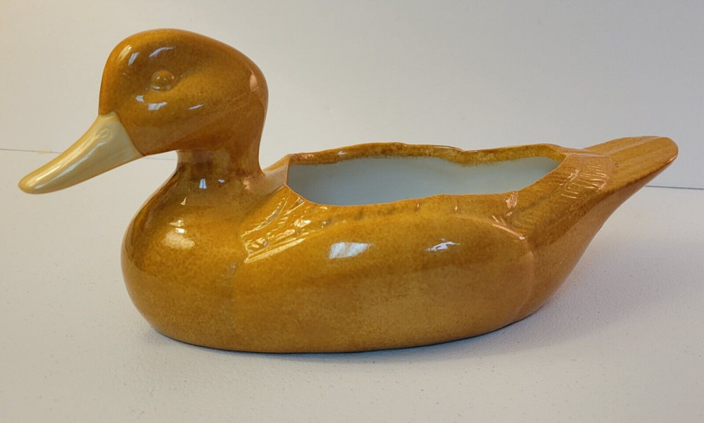Ceramic Duck Planter Orange/Yellow Speckled Spring Decor Gardening