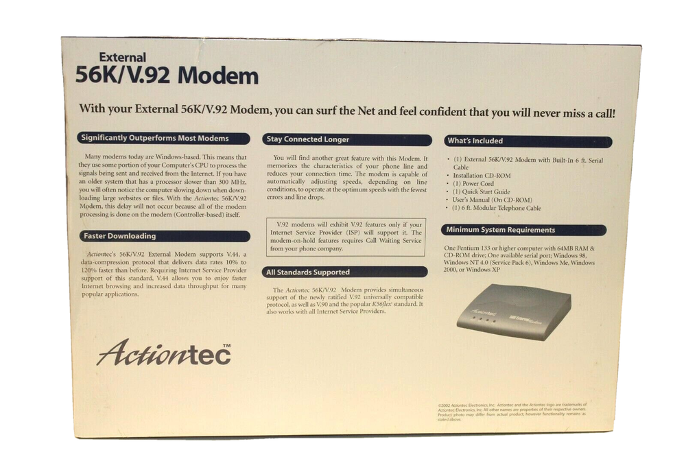 EXV9212-01 Actiontec 56K External Modem VINTAGE! NEW!~