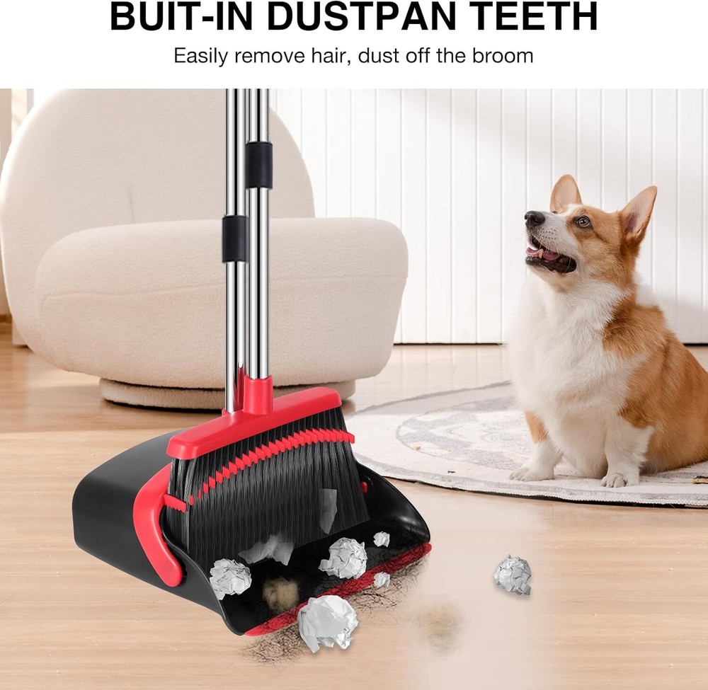 Broom and Dustpan Set, 52-Inch Long Adjustable Handle Broom Dustpan Set