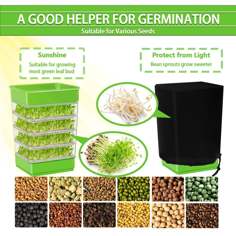 4-Tier Seed Sprouting Kit with Drain Holes and Drain Tray, Upgrade Stackable ...