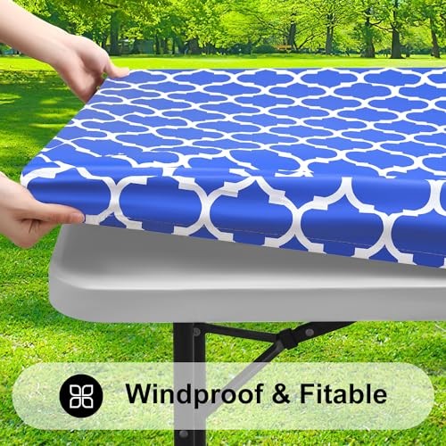 Rectangle Picnic Table Cover, Waterproof Elastic Fitted Camping 30" x 72" Blue