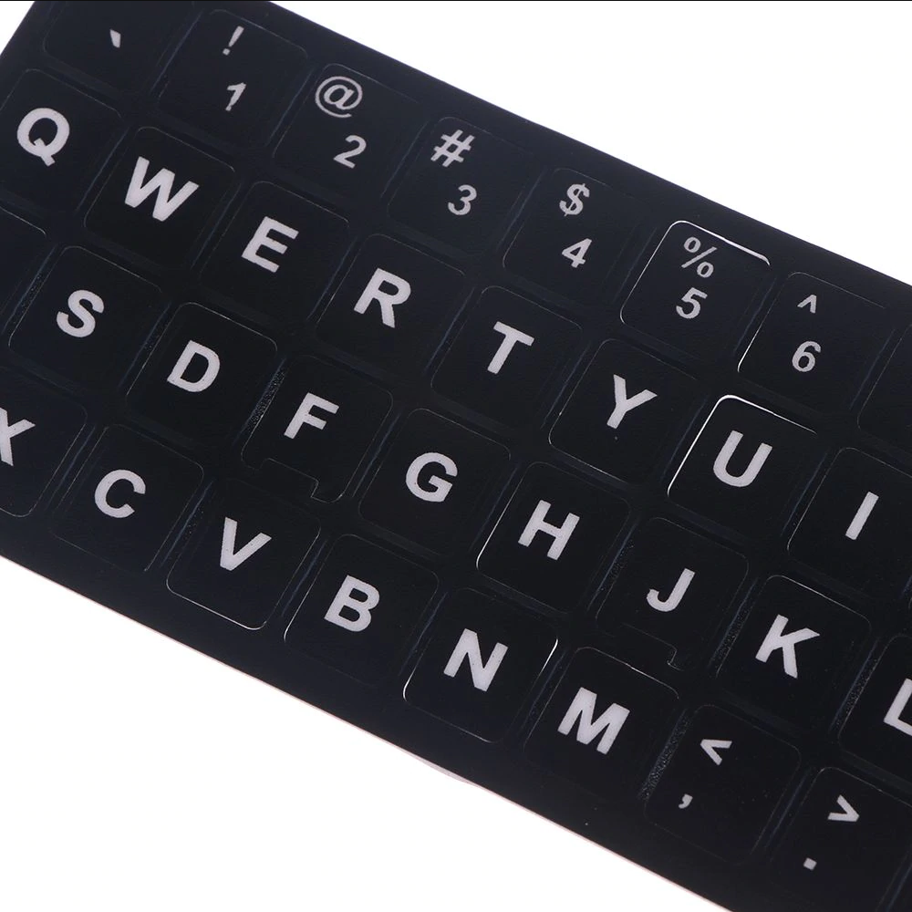 Replacement US English Keyboard Stickers - White on Solid Black, Durable