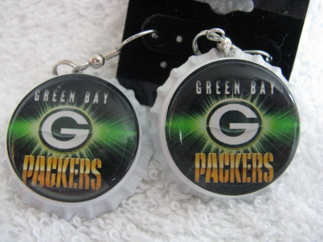 1" Bottle Cap Image Earrings ~ Handcrafted ~ **Gift Idea ~ Packers