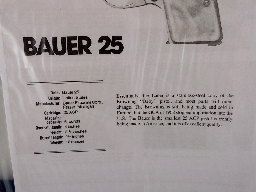 BAUER 25 HAND GUN BREAK DOWN INSTRUCTION KIT
