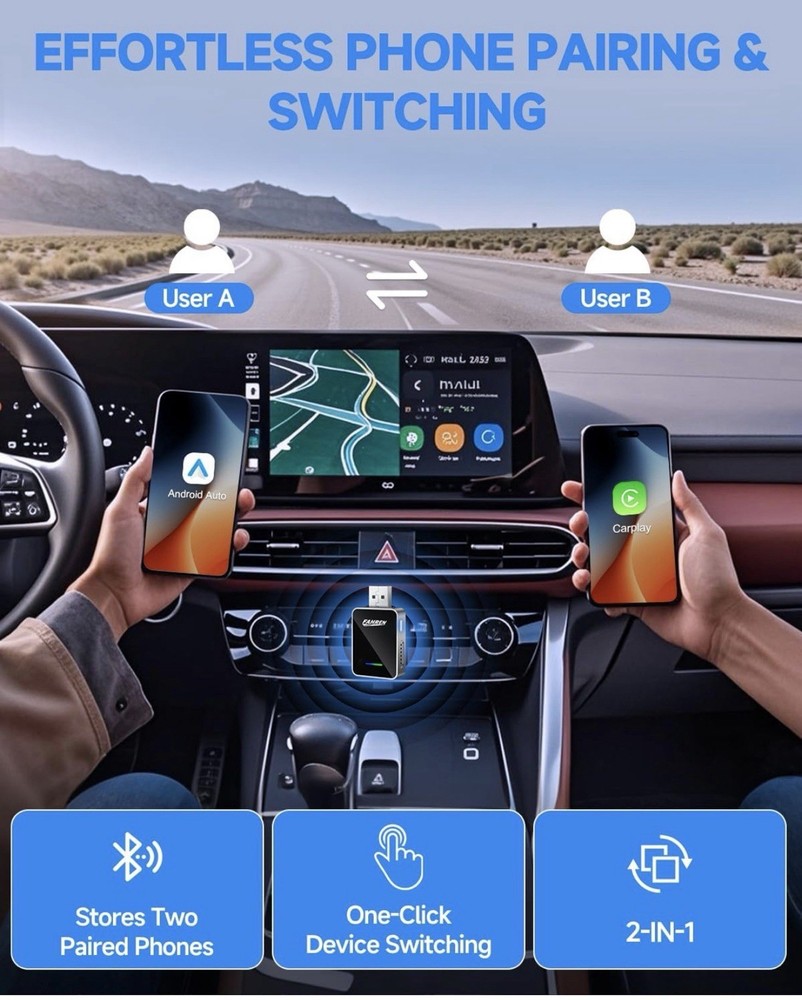 FAHREN Wireless CarPlay Android Auto Adapter USB-A/C 2026 Fast WiFi