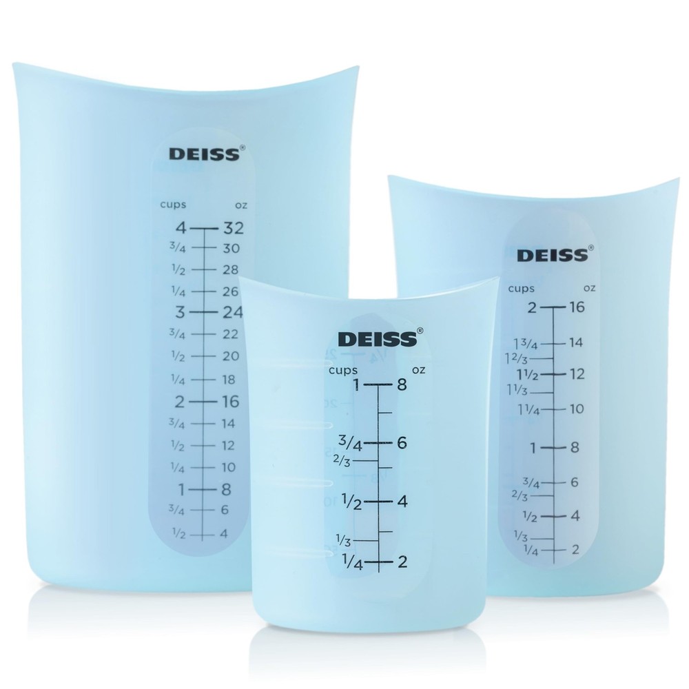 Deiss PRO 3 Piece Silicone Measuring Cup Set - Versatile & Durable, Easy-Pour...
