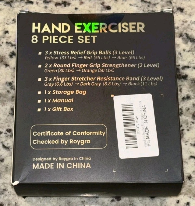 Roygra 8 PC Hand Exerciser Set Fits All Hands Different Resistance Includes Bag