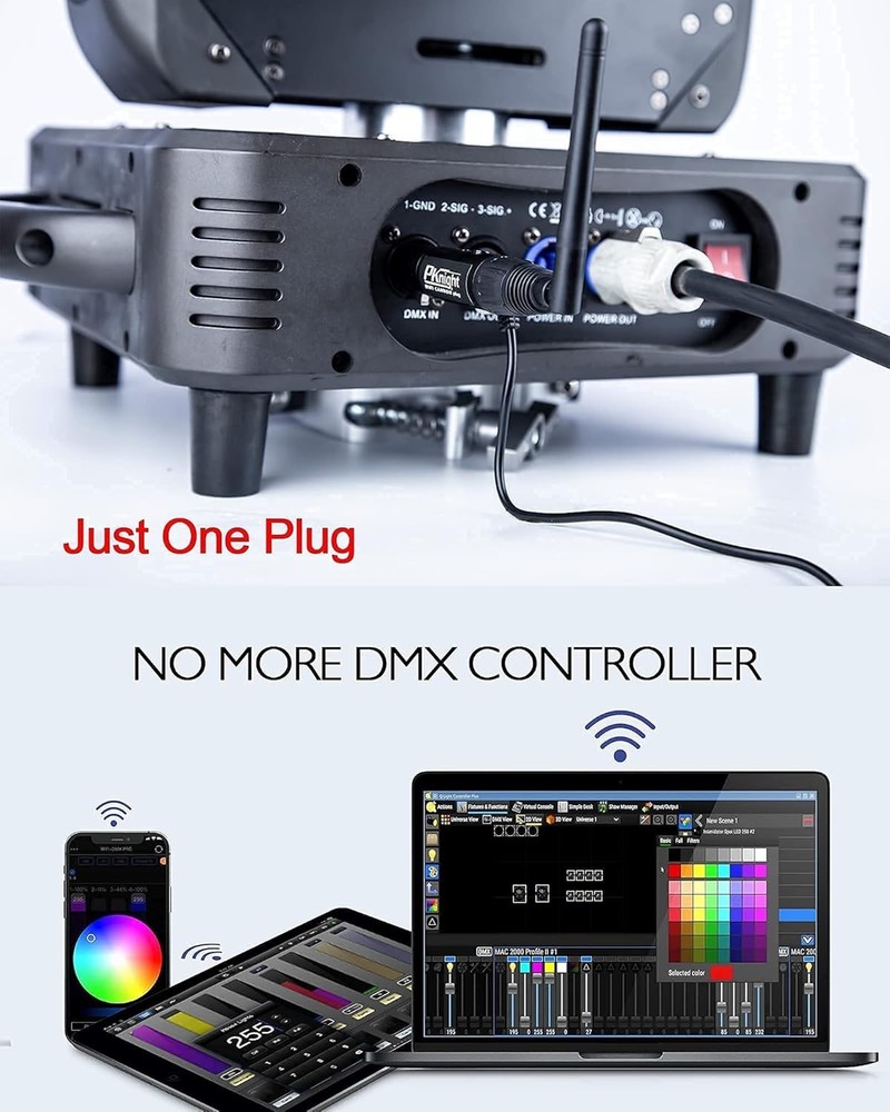 Compact 2.4G Wireless DMX Controller with Wi-Fi, 1,500 ft Range & Artnet Support