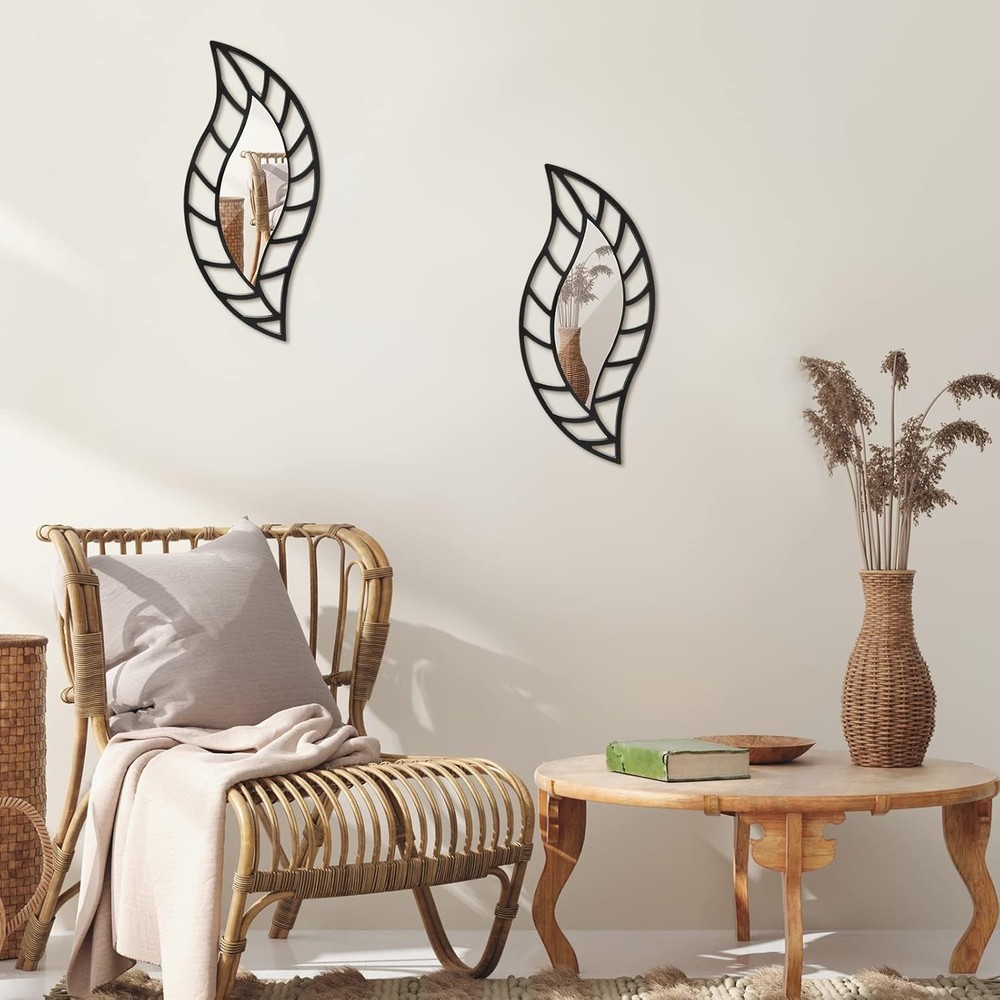 2 Pcs Decorative Mirror Wall Decor Leaf Teardrop Mirror Wall Mounted Decorations