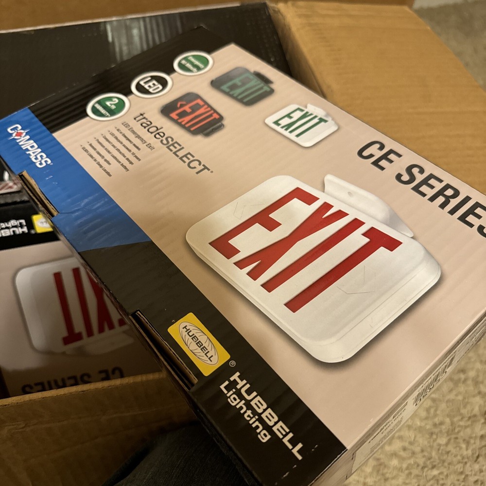 Compass Hubbell CERSD Red LED Battery Backup Damp Location Emergency Exit Sign