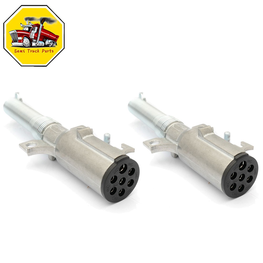 2Pack 7 Pin Round Trailer Connector Wiring Harness Socket Plug with Spring Guard