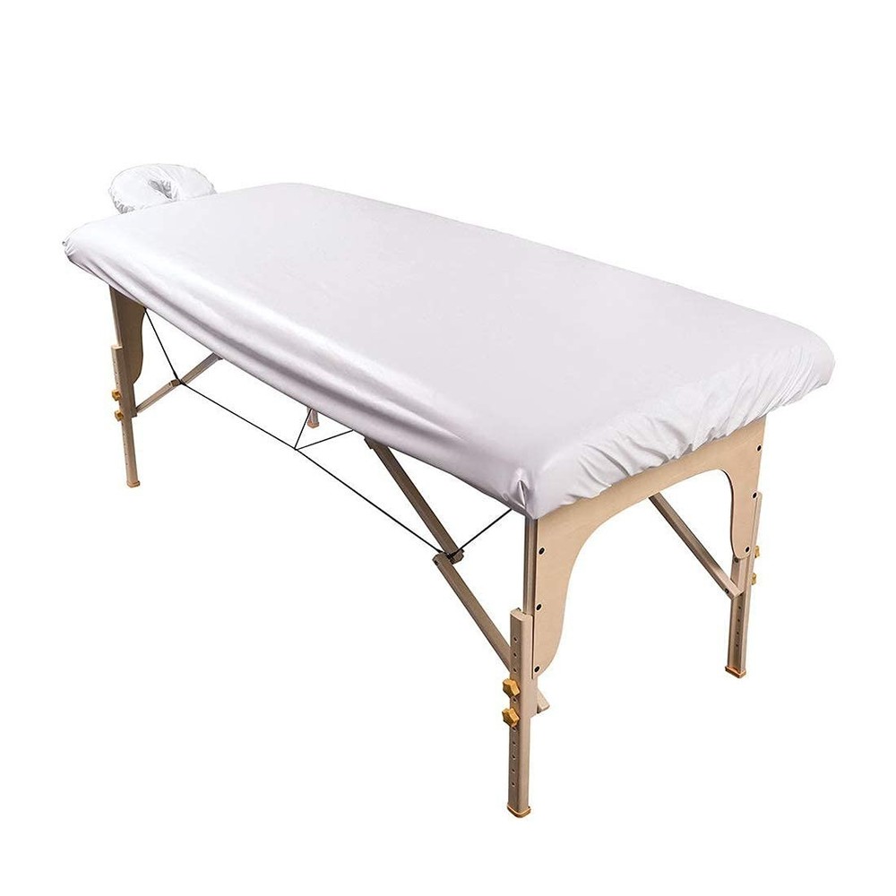 Durable White Massage Table Fitted Cover Waterproof Easy Clean