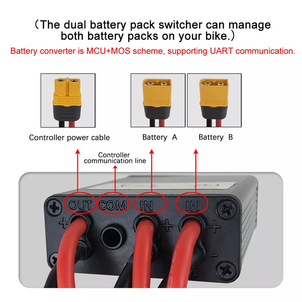 Dual Battery Connection Adapter Switcher Module Increase Battery Capacity Ebike