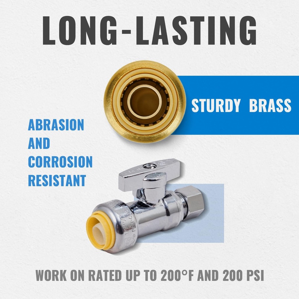 Straight Stop Valve, 2-Pack 1/2" x 3/8" Comp., 2 Pack