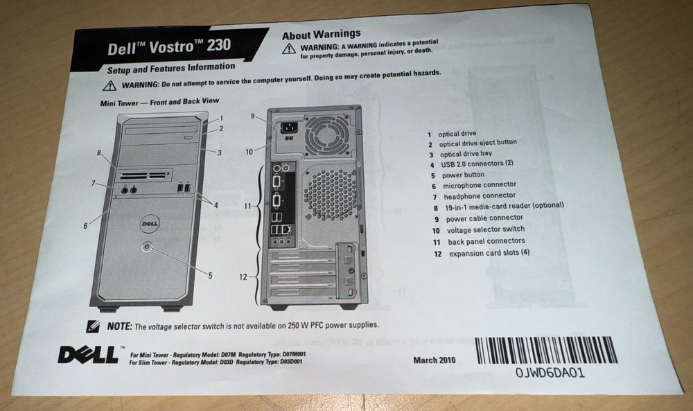 Dell Vostro 230 Computer CD-ROM Software Drivers Utilities Applications Windows7