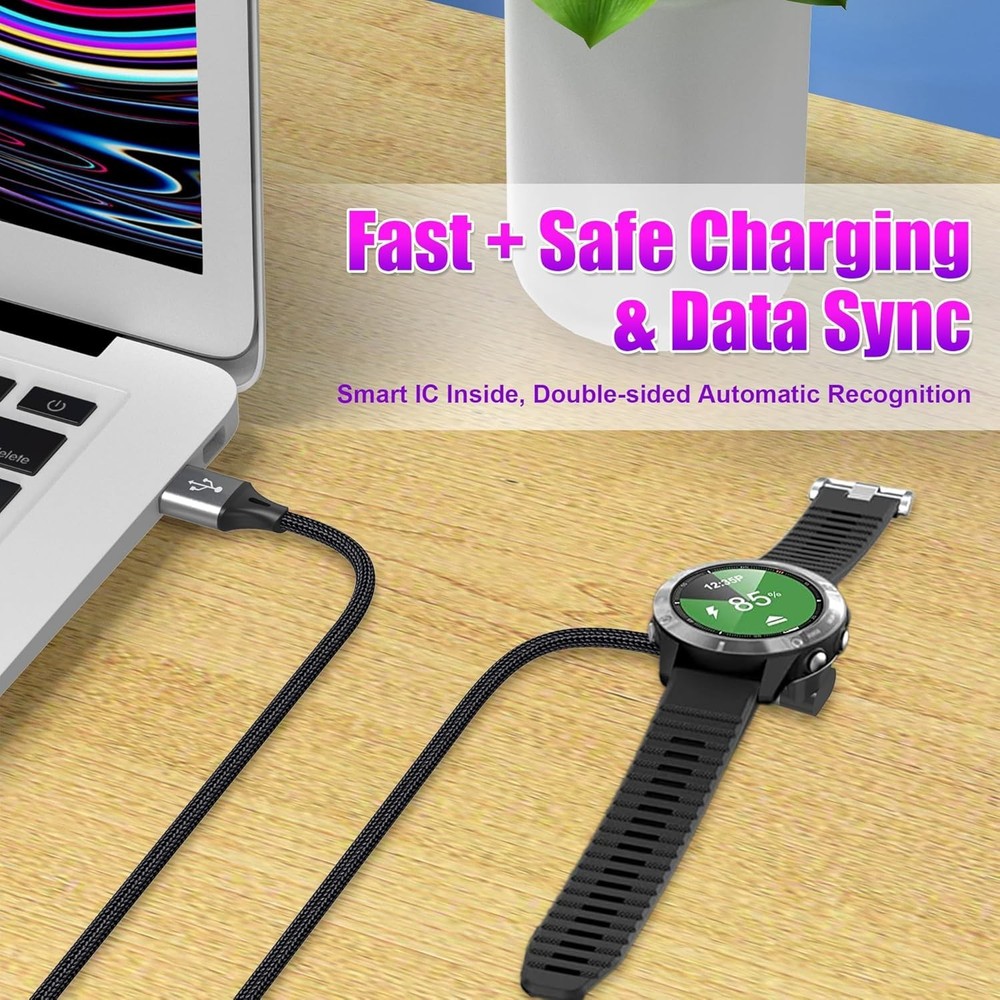 6.6ft USB Charging Cable for Garmin - Durable L-Shape Design, Forerunner & Fenix