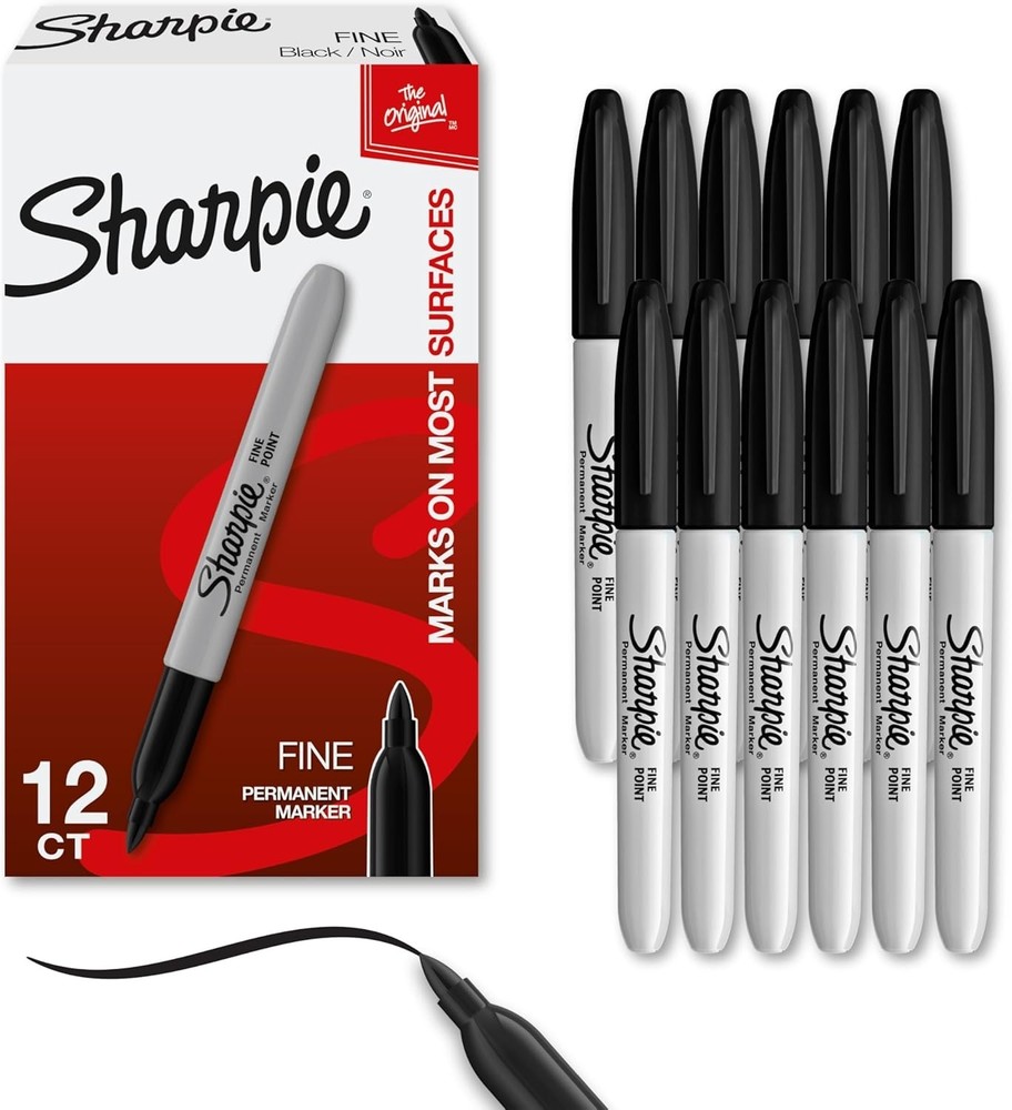 Sharpie Fine Point Permanent Marker Black 12/Pack 1884739