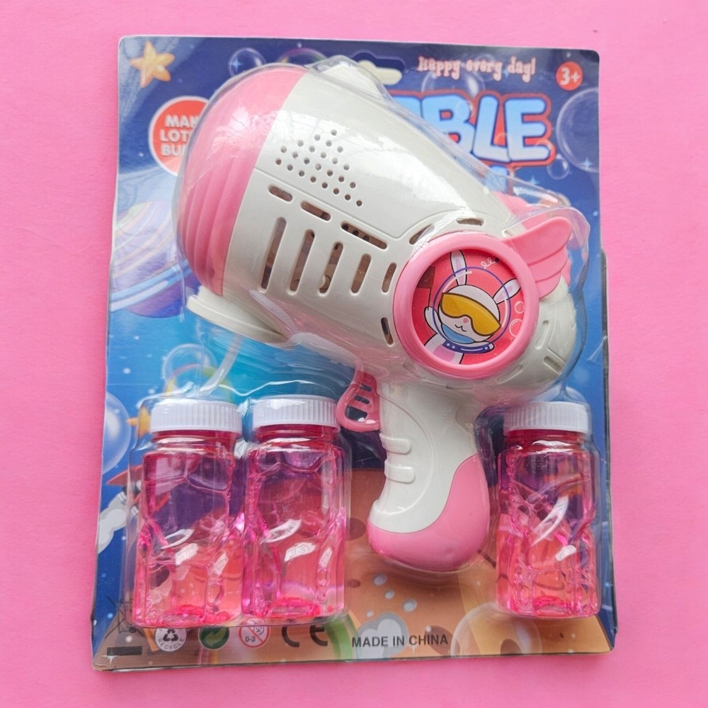 Pink Fully Automatic Bubble Gun Space Rabbit Multi Blaster Light Up Bubble Toy