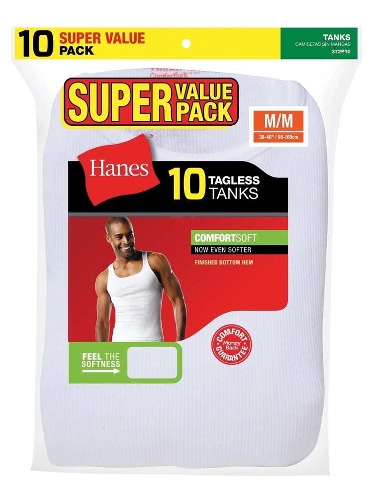 Hanes Men's ComfortSoft Tank Undershirt, 10-Pack: Medium