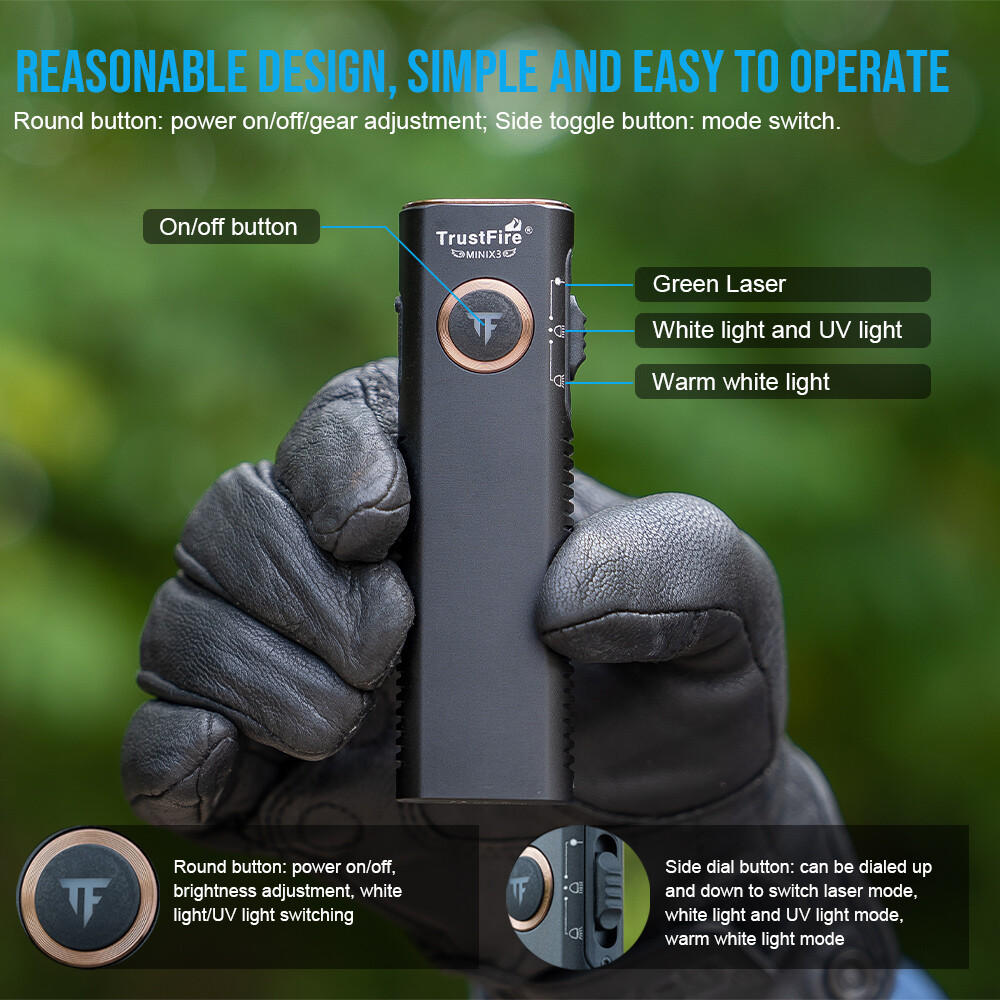 Trustfire MINI X3 EDC Flashlight , White , Floodlight , Infrared , Green Pointer