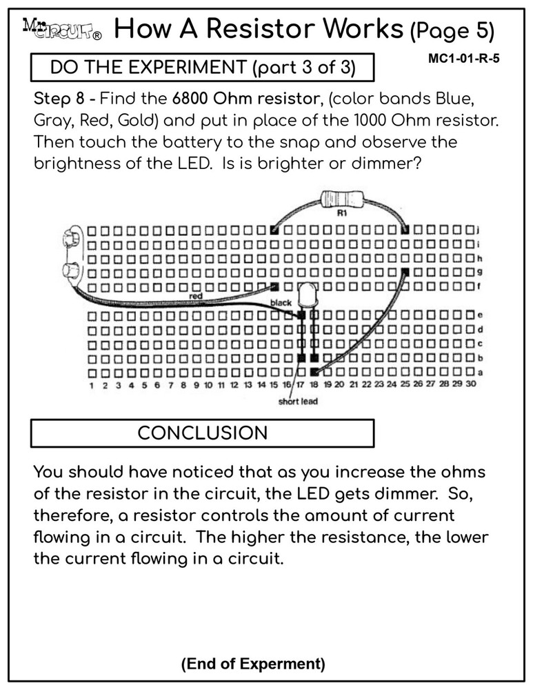 5th Grade- Lesson Plan #Exp01 "HOW A RESISTOR WORKS" Science-Electronics