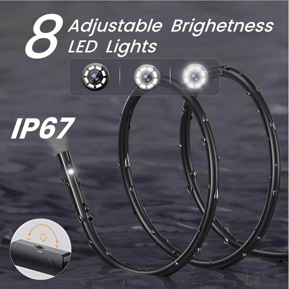 Dual-Lens Endoscope Camera with Light,Borescope with 8 Adjustable LED Lights ...