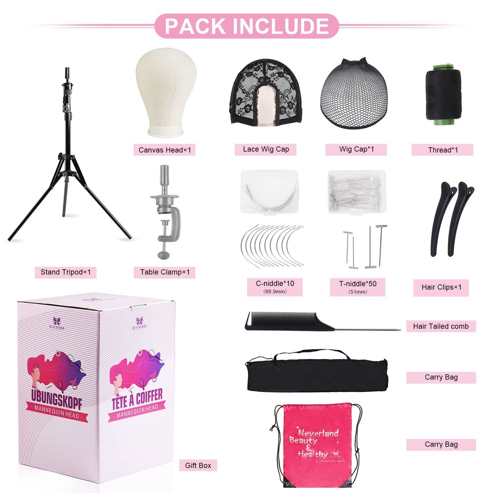 23 Wig Head Stand Tripod w/ Mannequin Head Adjustable Set White