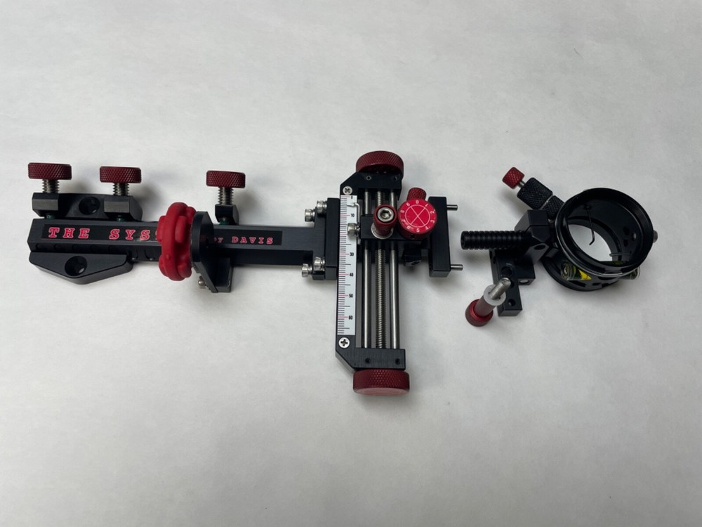 4" DAVIS TARGET SIGHT- Double knob-5.75 -black/red knobs-scope .010 green.
