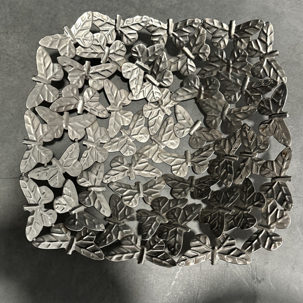 Silver Metal Butterfly Basket 12" Square 3" depth