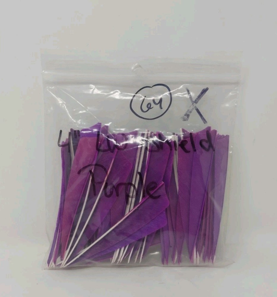 64 Count Archery Arrow Feathers 4" Left Wing: Shield Purple