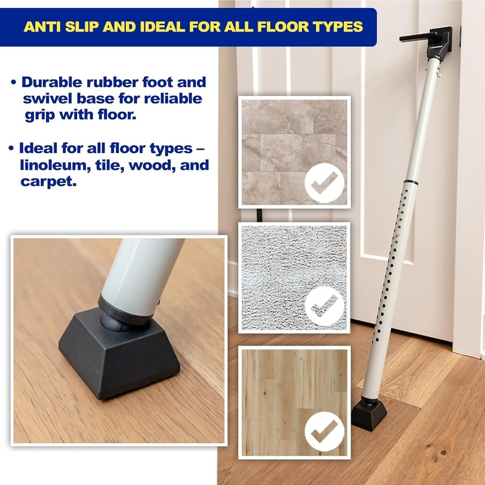 Silver Door Security Bar - Easy Installation & Floor Protection - Lightweight