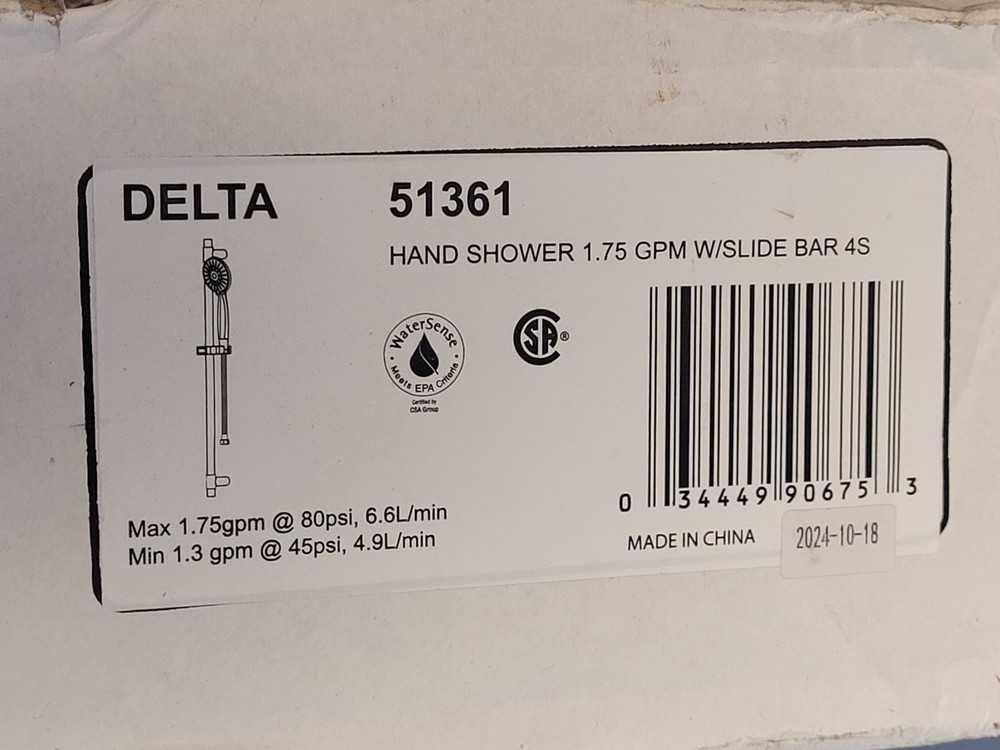 Delta 51361 1.75 GPM Multi Function Hand Shower Package Slide Bar Hose