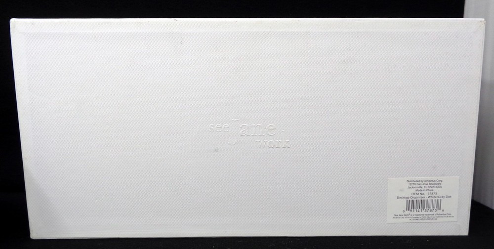 SEE JANE WORK 4-Section White & Gray Dot Angled Desktop Organizer