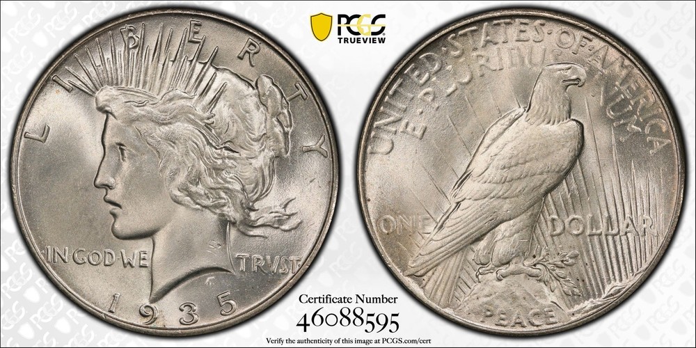 1935 Silver Peace Dollar PCGS MS65