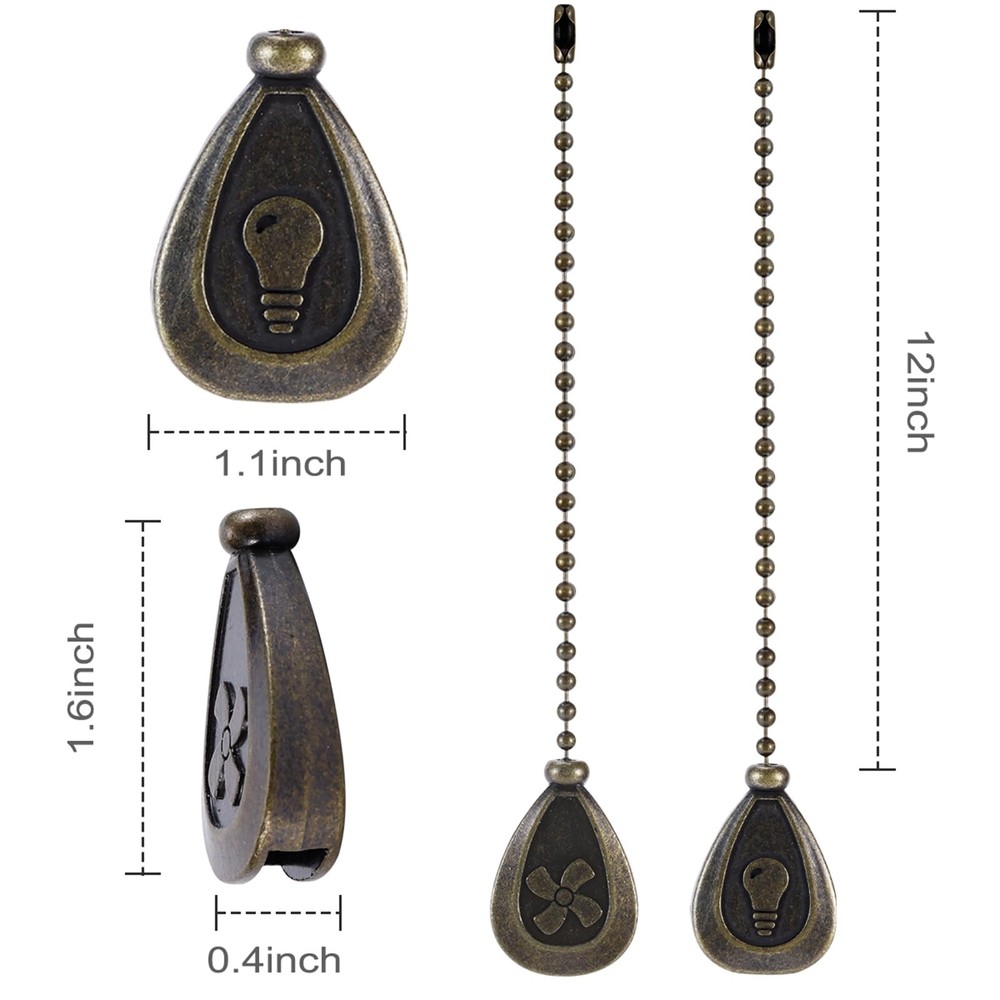 4 Pack Bronzed Ceiling Fan Pull Chain Extension, 12 Inches Classic Drop Shape...