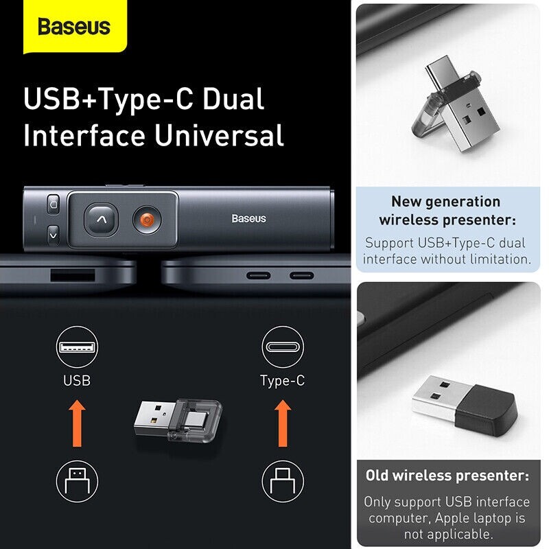 Baseus Wireless USB Powerpoint Presentation PPT Flip Pen Laser Pointer Clicker