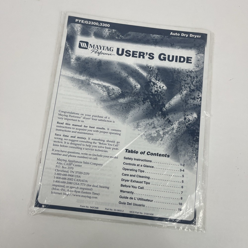 Maytag User’s Guide PYE/G2300 & 3300 Auto Dry Dryer