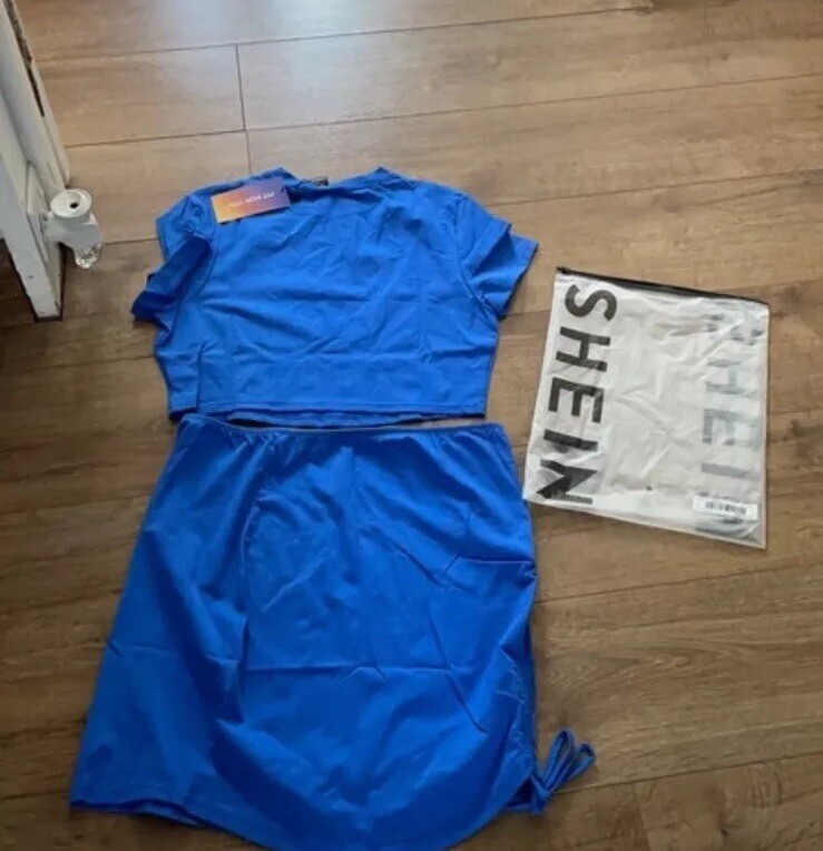 Shein blue side draw string Skirt And Top size oxl