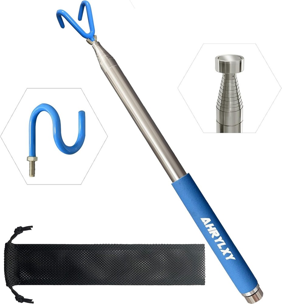 Telescoping Pickup Tool Magnetic Pole with 3 Hooks, 10 FT Telescopic Push Pull