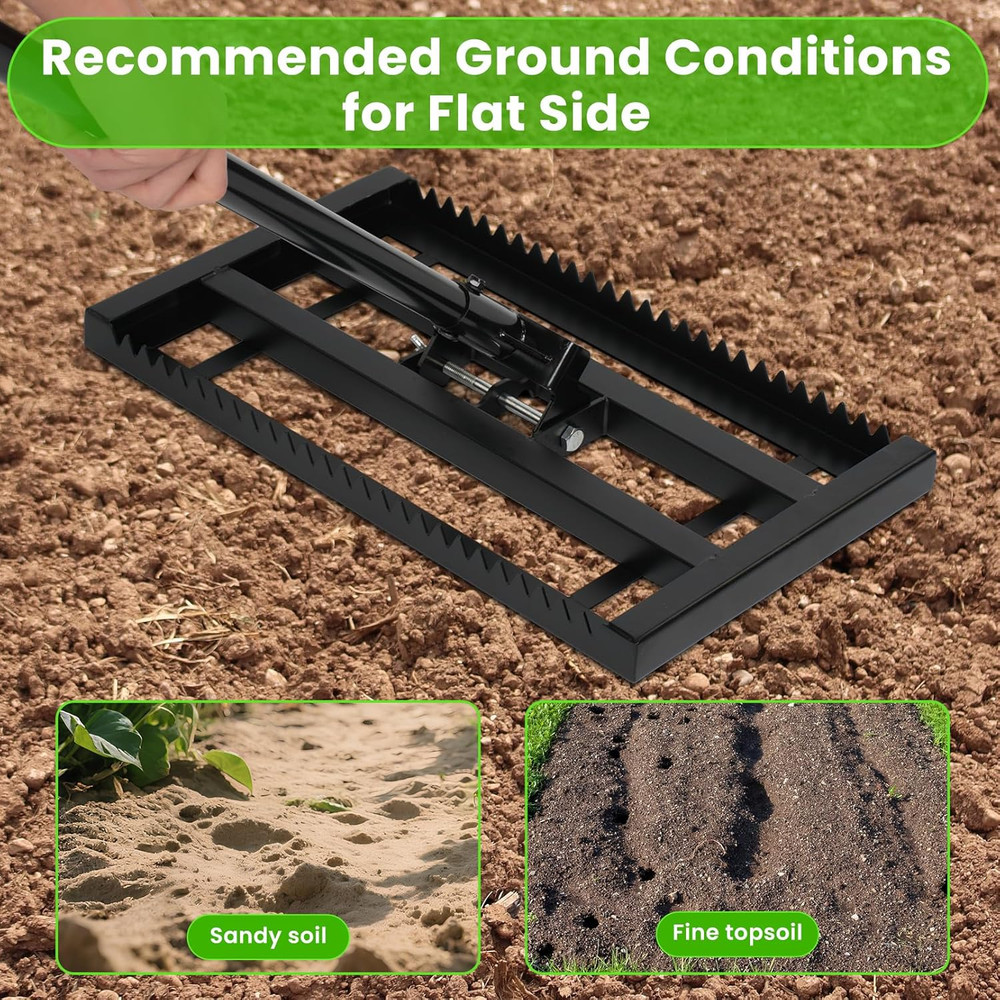 17"X 10" Lawn Leveling Rake for Soil, Sectional Adjustable Handle Yard Rakes for
