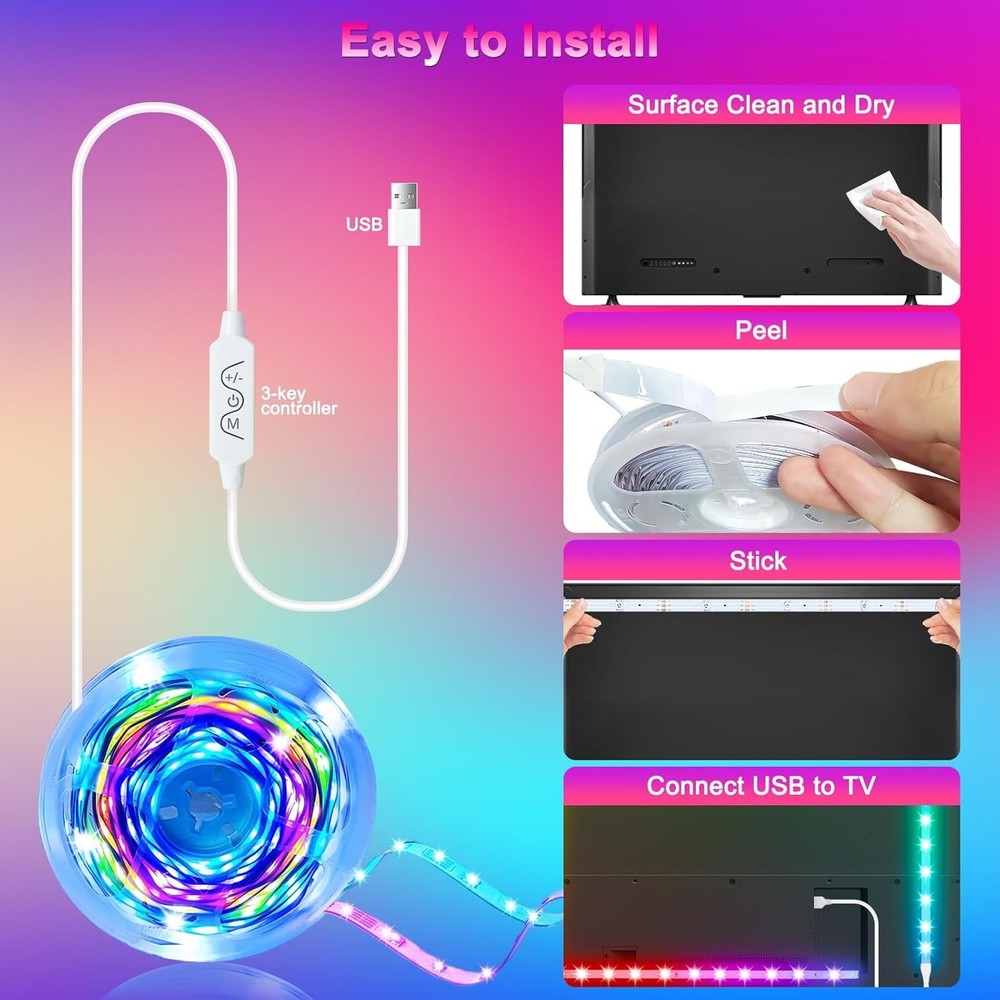 Dynamic 9.84ft LED Backlight for TVs - App Controlled Color Changing Experience