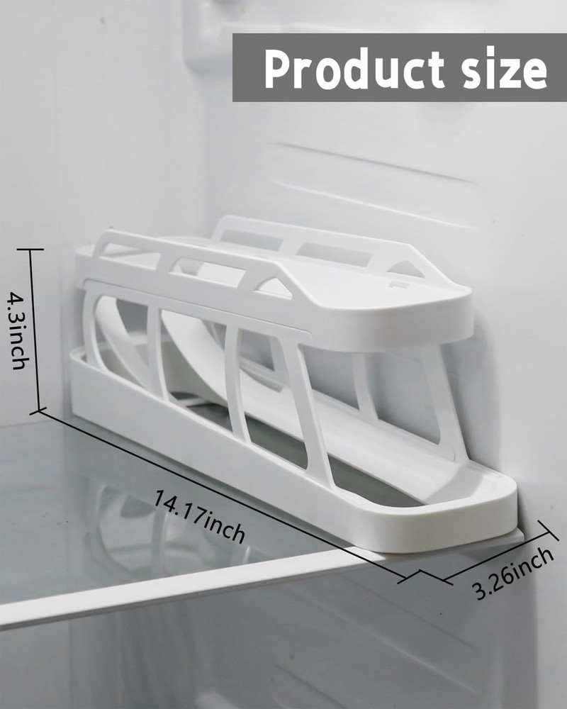 Rolling Egg Dispenser For Refrigerator, Compact, holds 12-14 eggs, White