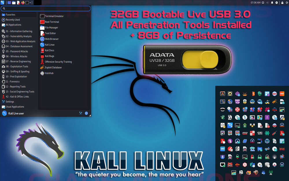 32GB KALI LINUX USB Bootable Live with All Tools Installed + Persistence