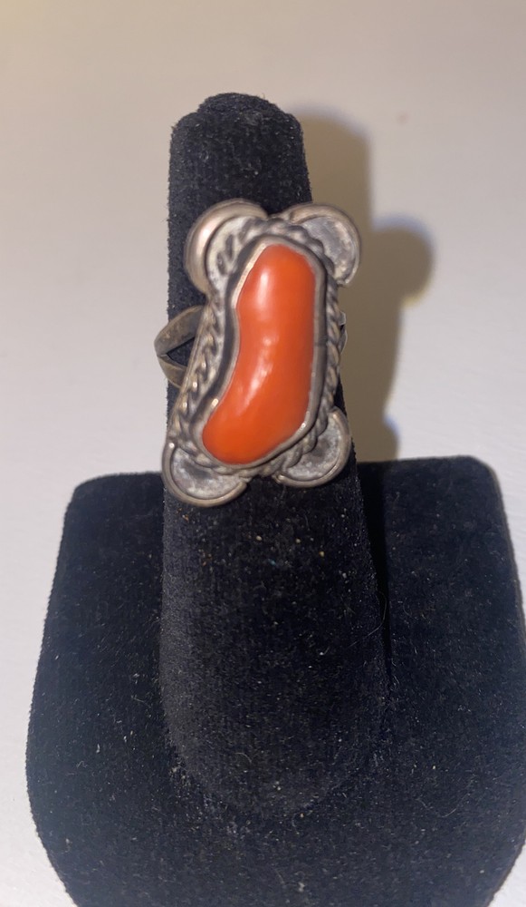 Vintage Silver Ring Size 5.25 Orange Stone